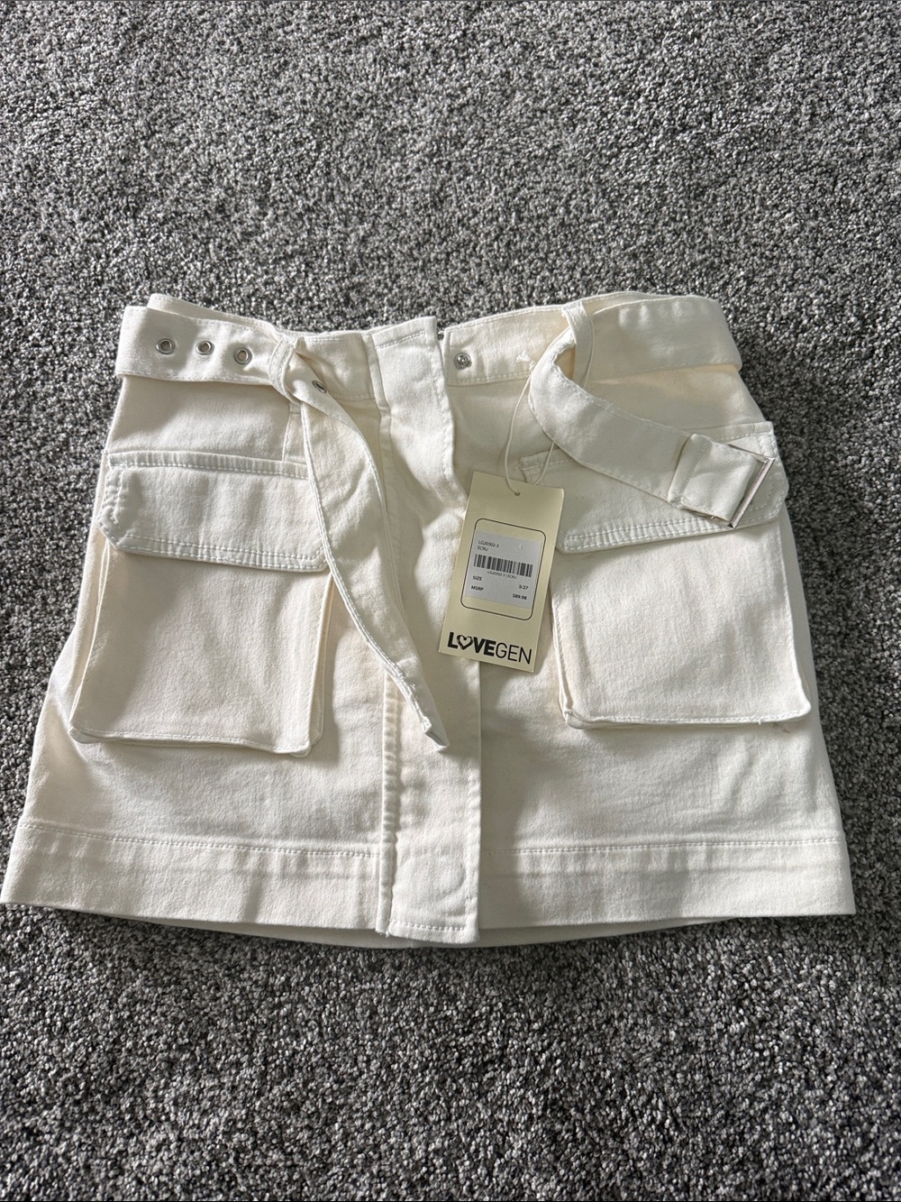 LOVEGEN Cream Cargo Mini Skirt with Belt